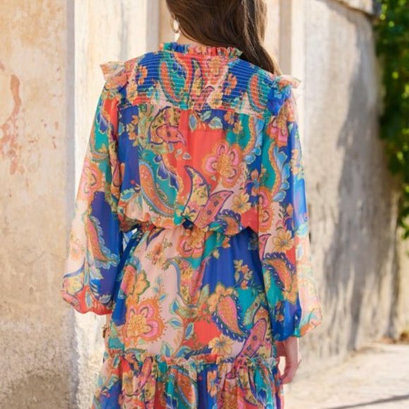 NWT Boston Proper Multicolored Peasant Dress XXS - Picture 2 of 3